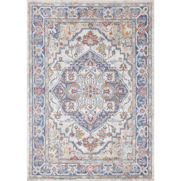 Fitzgerald Collection Blue Cream Orange Traditional Area Rug, 7'10"x10'6"