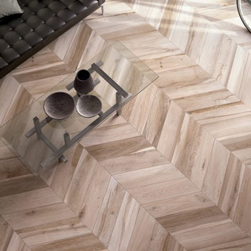 Wood-look tiles with auto-leveling technolgy