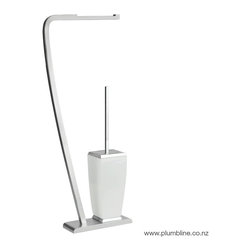 Mimi Freestanding Toilet Roll & White Ceramic Brush Set - Toilet Paper Holders