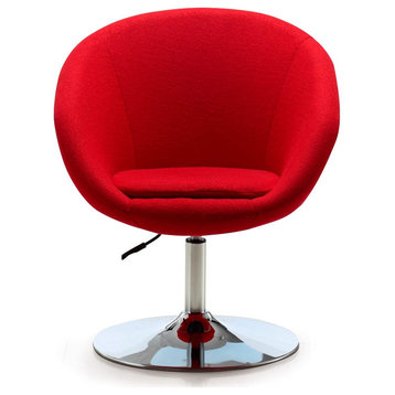 Modern Accent Chair, Metal Base With Swivel Function & Adjustable Height, Red