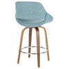 Fabrico Mid-Century Modern Counter Stool, Walnut and Blue Noise Fabric, Set of 2