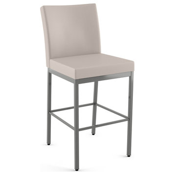 Amisco Perry Plus Counter and Bar Stool, Cream Faux Leather / Metallic Grey Metal, Bar Height