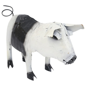 Recycled Metal Standing Pig, Black and White