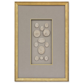 Intaglios Transitional Collection Mounted Gray Matte, Gold Frame