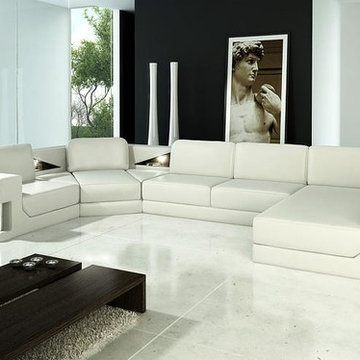 White Leather Sectional Sofa with Chaise