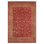 Bareens Designer Rugs - Antique Vegetable Dyed Agra Red/Gold Wool Rug 8'1"x9'11" - Designed with mesmerizing intricacy and gorgeous color palette, this hand-knotted masterpiece demonstrates the beauty and electrifying thrill of Pak Persian art. These meticulously hand-knotted Pak-Persian rug is made with pure wool and features breathtaking traditional, transitional, and tribal designs in bold luxurious color pallets. Known for their intricate designs these rugs are a reproduction of Persian rugs, made in Pakistan with unique Mughal designs. Made by master weavers using the same Persian texture, design and dying technique, we wanted to produce the most significant manifestation of Persian art, life, and culture. This rug is most famous for its exceptional quality, incredible designs, patterns, and vibrant rich color. Pak-Persian rugs made with Persian weave with high knot counts, which enables the high intricacy and detail found in the patterns are also referred to as "State of art", each color adds a rich beautiful detail in the artwork of this rug. The design, color, and beautiful chromatic composition with a vibrant sheen with intricate designs, exude beauty, elegance, and quality make this rug a masterpiece of its own.