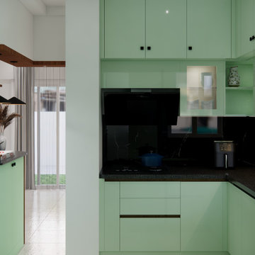 Mint Green Kitchen Stove and Hood