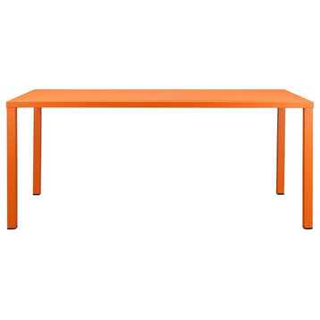 Benzara BM223166 Slatted Top Metal Dining Table With Straight Legs, Orange