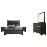Pilaster Designs - Sonata 5 Piece Bedroom Set, Queen, Gray Wood, Modern - Sonata 5 Piece Bedroom Set, Queen, Gray Wood, Modern (Upholstered Panel Bed, Dresser, Mirror, 2 Nightstands)5 Piece Queen Size Modern Gray Wood With Upholstered Tufted FauxLeather Headboard Panel Bedroom Set (Bed, Dresser Mirror, 2 Nightstands). Shown here is this delightful tufted upholstered panel configurable bedroom set, sure to create a charming, elegant look for your sleeping area. This modern with a touch of the traditional bedroom set is available in a sleek gray finish, which makes coordinating your bedroom decor easy and stress-free, (mattress and boxspring not included). This bed is spacious and has stunning highlights including chrome lines and a FauxLeather tufted padded headboard that complement the overall design and contributes to the lovely and sophisticated appearance of this furniture. Quality craftsmanship in every facet of production ensures durability and long-lasting wear. Create the inviting bedroom setting of your dreams by choosing this tufted upholstered panel configurable bedroom set and watch your bedroom area become a haven for relaxation and sweet dreams for years to come.