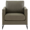 LeisureMod Lincoln Modern Leather Arm Chair With Black Steel Frame, Gray