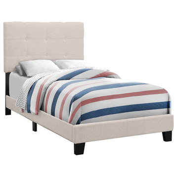 Bowery Hill Bed Twin Size Platform Teen Frame Upholstered Linen Look Beige Black
