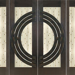Prehung Prehung Double 2-1/4" Thick Mahogany Doors Sidelites Art Glass Iron Work - Front Doors