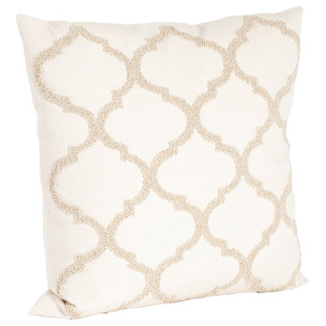 Moroccan Design Throw Pillow With Down Filler, 18" Square, Vanilla