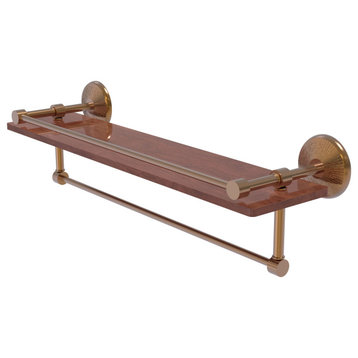 Monte Carlo 22" Wood Shelf with Gallery Rail and Towel Bar, Brushed Bronze