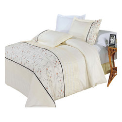 Royal Tradition - 100% Cotton Anna Embroidered Duvet Cover Set, Full/Queen - Duvet Covers And Duvet Sets