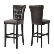 GDF Studio Padma Tufted Back Brown Leather Barstools, Set of 2