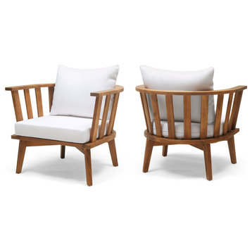 Dean Outdoor Wooden Club Chair With Cushions, Set of 2
