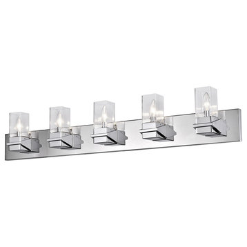 Veronica Contemporary 5 Light Polished Chrome Clear Metal Vanity