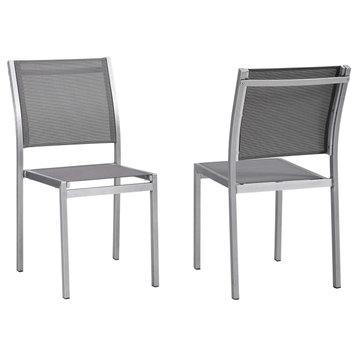 Shore Side Chair Outdoor Aluminum, Set of 2, Silver Gray