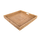 Artifacts Rattan™ Square Ottoman Tray with Cutout Handles, Honey Brown, 20"x20"