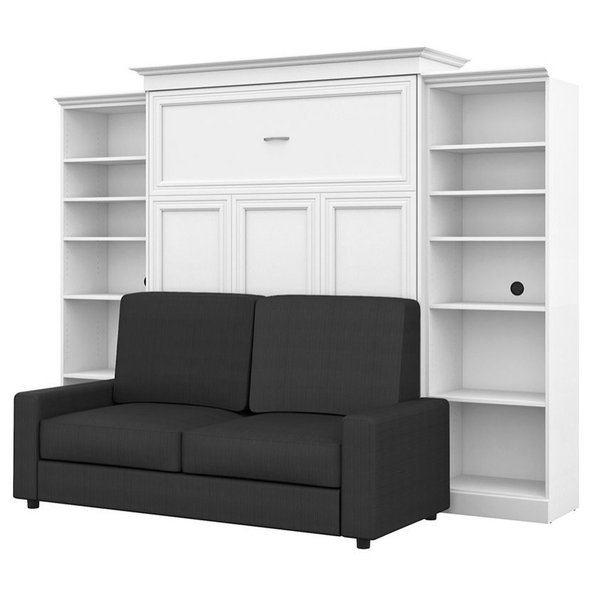 Bestar Versatile 4 Piece Queen Wall Bed Set in White and Gray
