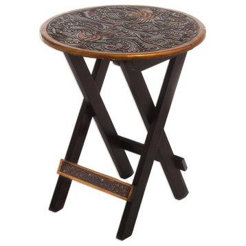 NOVICA Andean Birds And Mohena Wood And Leather Folding Table