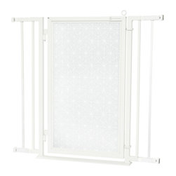 Fusion Gates - 32"-36" White Pearl Fusion Gate with Linear Lace in White Design - Baby Gates And Child Safety
