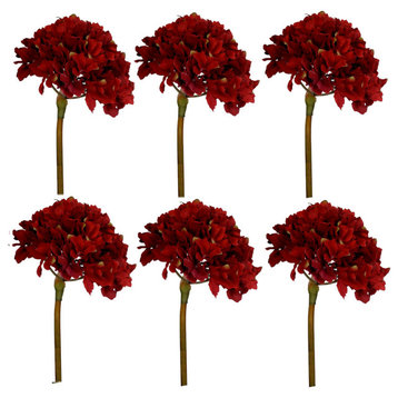 Set Of 6 Faux Hydrangea Stem 5x5x14", Red