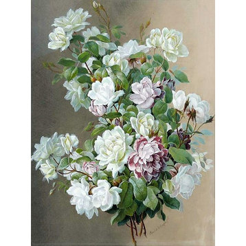Tile Mural Still Life Bouquet Of White and Pink Roses, 6"x8", Glossy