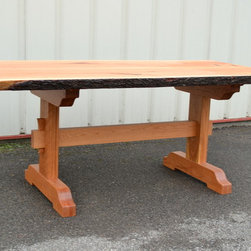 Live Edge Cherry Dining Table with Trestle Base - Dining Tables