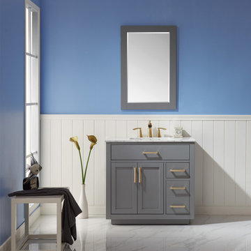Ivy 36" Single Bathroom Vanity Set in Gray and Carrara White Marble Countertop w