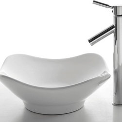 Kraus C-KCV-135-1002 White Tulip Ceramic Sink and Sheven Faucet - Bathroom Sinks