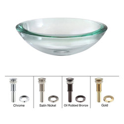KRAUS - KRAUS Edge Vessel Sink in Clear Glass with Pop-Up Drain and Mounting Ring in - Bathroom Sinks