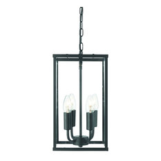 Voyager Matt 4-Light Rectangle Black Chain Lantern With Clear Glass