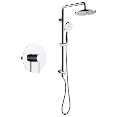 Circular Shower Column With Dual Function Shower Head, Chome, With Rough, Valve