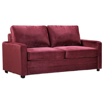 Modern Sleeper Sofa, Soft Velvet Upholstered Seat & Padded Track Arms, Burgundy
