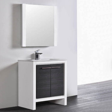 Glossy White & Silver Grey Vanity Set