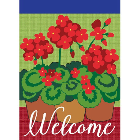 Double Applique Geraniums Burlap Garden Flag