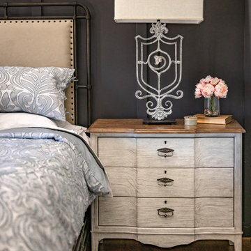 Bedroom with Charcoal Vaulted Board & Batten Accent Wall
