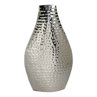 17" Silver Hammered Stainless Steel Table Vase, 3"x8.25"x17" - Vases - by HomeRoots | Houzz