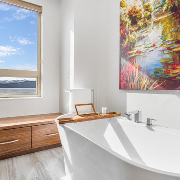 Stand Alone Tub with a view of Lake