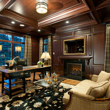 Cherry Wood Study with Coffered Ceilings