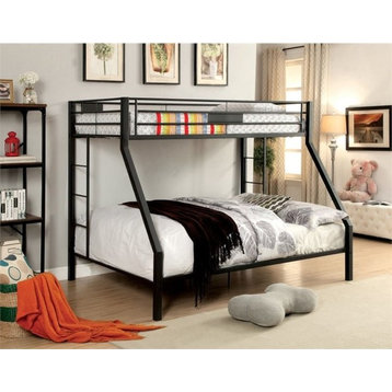 Furniture of America Rivell Metal Twin over Queen Bunk Bed in Black