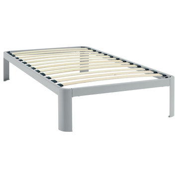 Modern Contemporary Urban Twin Size Platform Bed Frame, Gray Gray, Metal Steel