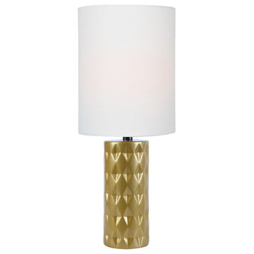 Delta Mini Table Lamp in Gold Ceramic with White Linen Shade E27 A 60W
