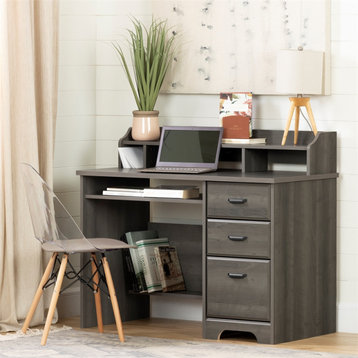 South Shore Versa Computer Desk with Hutch in Gray Maple