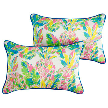 Pink and Blue Outdoor Lumbar Pillow Set of 2, 12x24