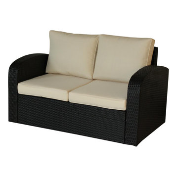 Luxury Living Furniture 2 Piece Black Wicker Rattan Outdoor Loveseat SF-0255-E