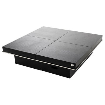 A&X Horizon Modern Crocodile Black Coffee Table With Pull Out Squares