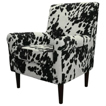 Contemporary Accent Chair, Padded Upholstered Seat & Rolled Arms, Cowhide Black